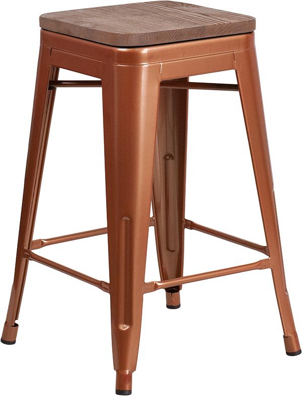 Flash Furniture 24″ High Backless Copper Counter Height Stool with Square Wood Seat – ET-BT3503-24-POC-WD-GG Online Hot Sale