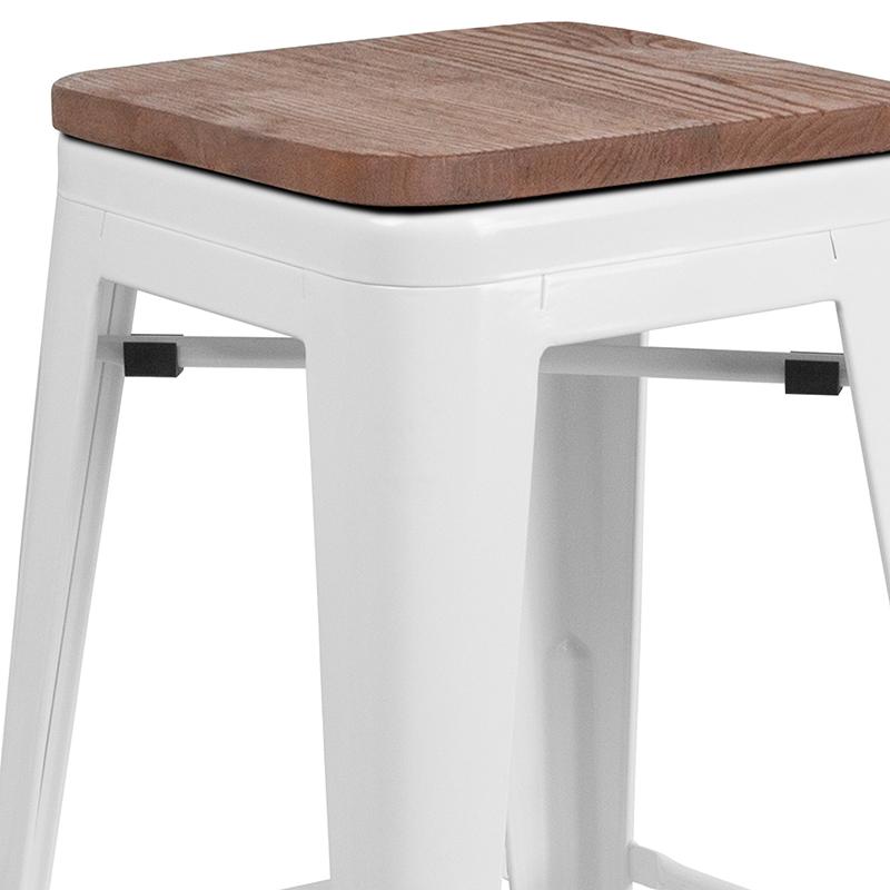 Flash Furniture 24″ High Backless White Metal Counter Height Stool with Square Wood Seat – CH-31320-24-WH-WD-GG Sale