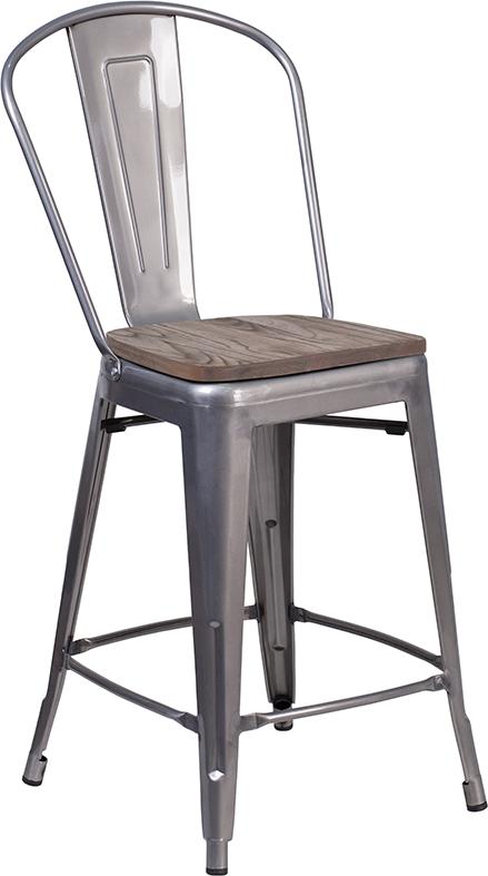 Flash Furniture 24″ High Clear Coated Counter Height Stool with Back and Wood Seat – XU-DG-TP001B-24-WD-GG Discount