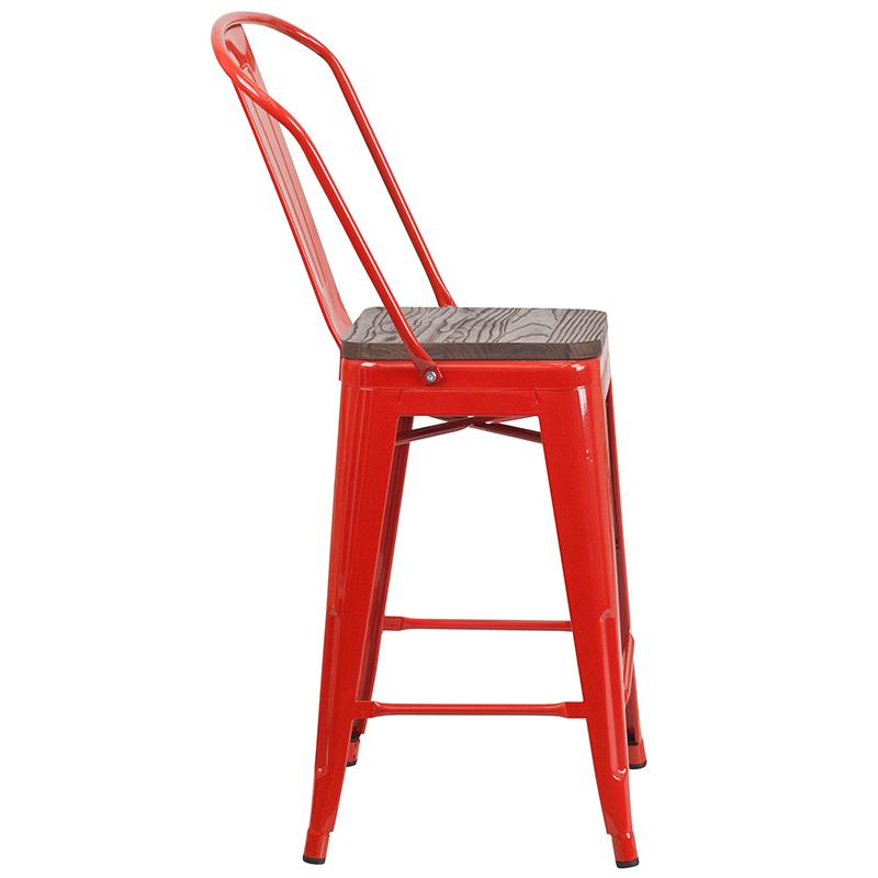 Flash Furniture 24″ High Red Metal Counter Height Stool with Back and Wood Seat – CH-31320-24GB-RED-WD-GG Discount