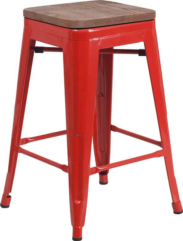 Flash Furniture 24″ High Backless Red Metal Counter Height Stool with Square Wood Seat – CH-31320-24-RED-WD-GG Discount