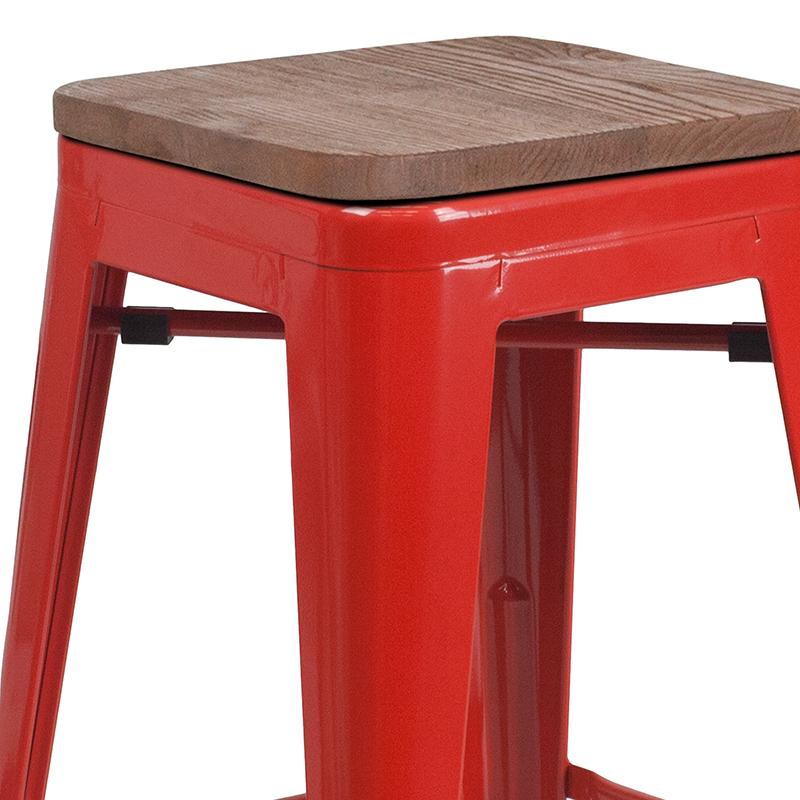 Flash Furniture 24″ High Backless Red Metal Counter Height Stool with Square Wood Seat – CH-31320-24-RED-WD-GG Discount