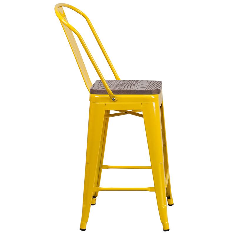 Flash Furniture 24″ High Yellow Metal Counter Height Stool with Back and Wood Seat – CH-31320-24GB-YL-WD-GG on Sale