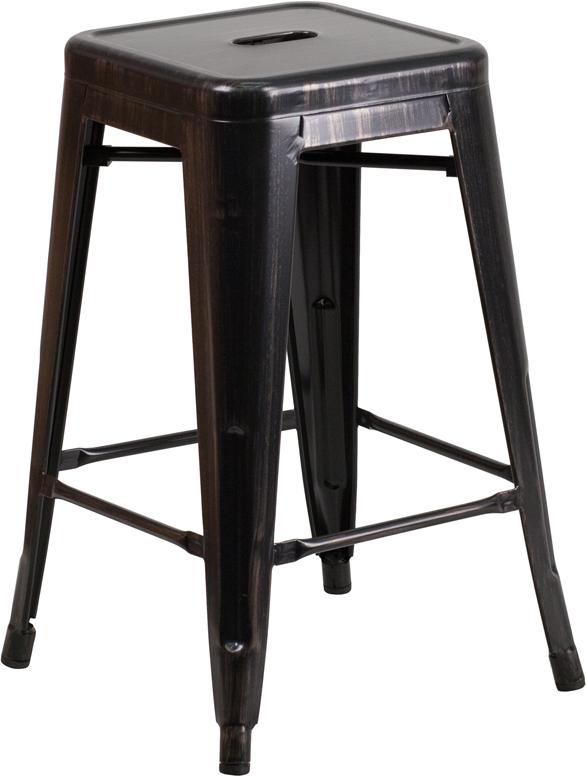 Flash Furniture 24” High Backless Black-Antique Gold Metal Indoor-Outdoor Counter Height Stool with Square Seat – CH-31320-24-BQ-GG Online Hot Sale