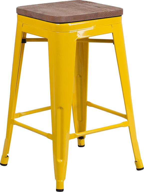Flash Furniture 24″ High Backless Yellow Metal Counter Height Stool with Square Wood Seat – CH-31320-24-YL-WD-GG on Sale
