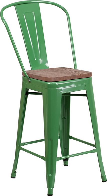 Flash Furniture 24″ High Green Metal Counter Height Stool with Back and Wood Seat – CH-31320-24GB-GN-WD-GG Sale