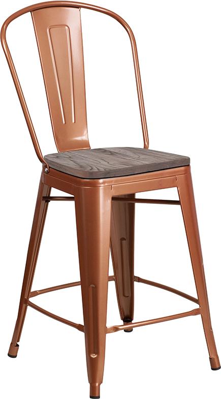 Flash Furniture 24″ High Copper Metal Counter Height Stool with Back and Wood Seat – ET-3534-24-POC-WD-GG on Sale