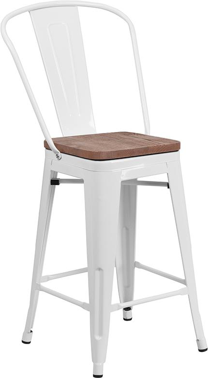 Flash Furniture 24″ High White Metal Counter Height Stool with Back and Wood Seat – CH-31320-24GB-WH-WD-GG Fashion
