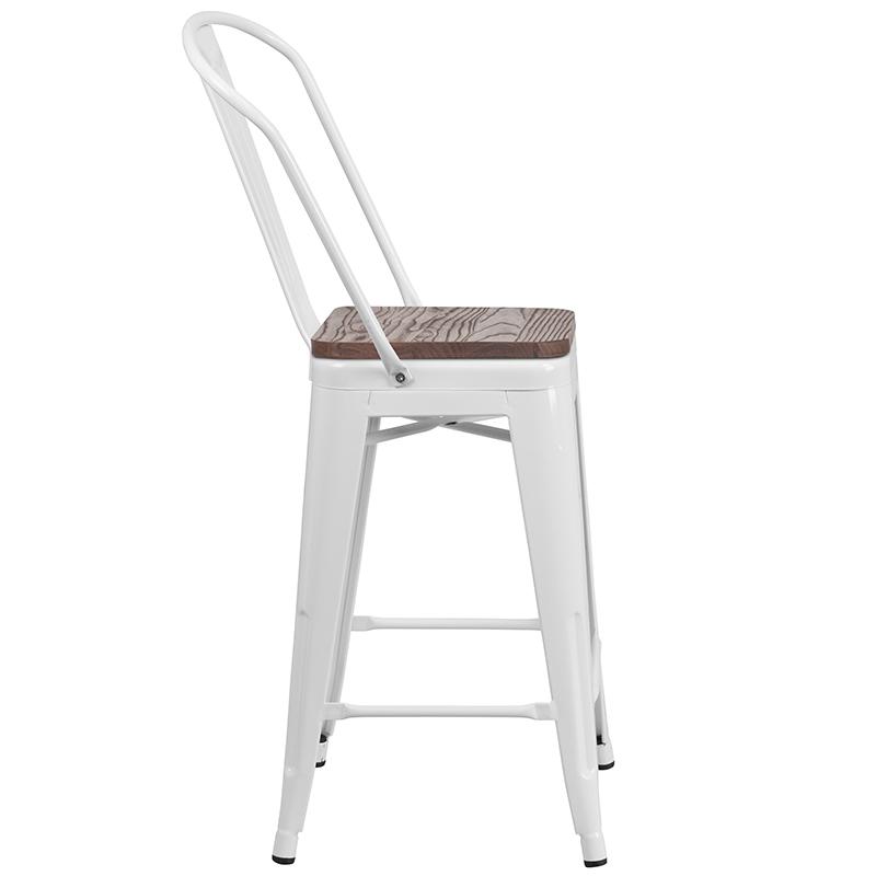 Flash Furniture 24″ High White Metal Counter Height Stool with Back and Wood Seat – CH-31320-24GB-WH-WD-GG Fashion