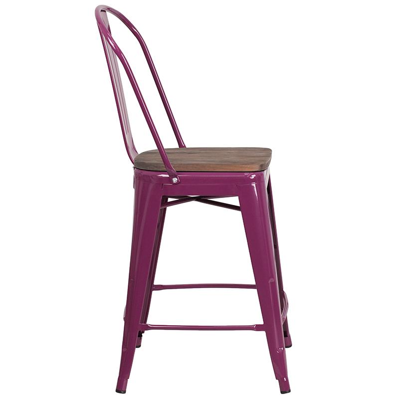 Flash Furniture 24″ High Purple Metal Counter Height Stool with Back and Wood Seat – ET-3534-24-PUR-WD-GG Online now