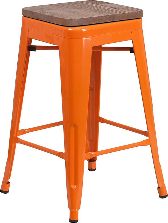 Flash Furniture 24″ High Backless Orange Metal Counter Height Stool with Square Wood Seat – CH-31320-24-OR-WD-GG Online