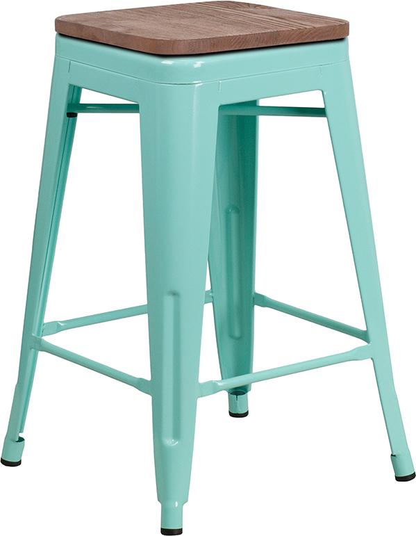 Flash Furniture 24″ High Backless Mint Green Counter Height Stool with Square Wood Seat – ET-BT3503-24-MINT-WD-GG Supply