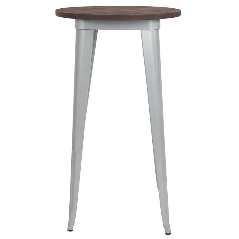 Flash Furniture 24″ Round Silver Metal Indoor Bar Height Table with Walnut Rustic Wood Top – CH-51080-40M1-SIL-GG Hot on Sale