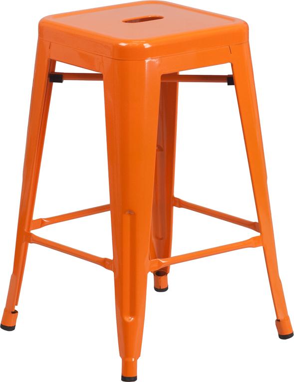 Flash Furniture 24” High Backless Orange Metal Indoor-Outdoor Counter Height Stool with Square Seat – CH-31320-24-OR-GG Discount