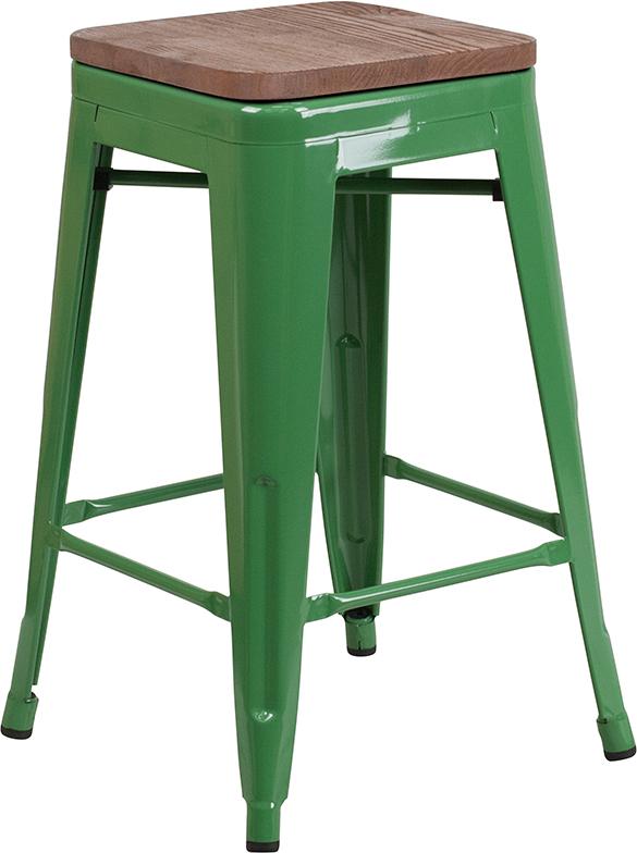 Flash Furniture 24″ High Backless Green Metal Counter Height Stool with Square Wood Seat – CH-31320-24-GN-WD-GG on Sale