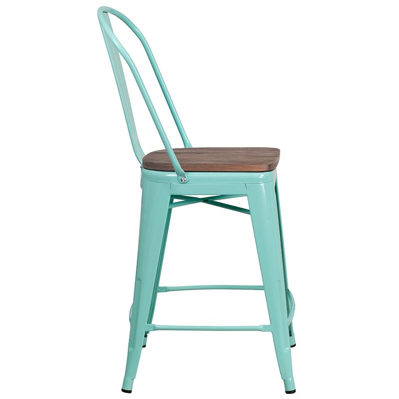 Flash Furniture 24″ High Mint Green Metal Counter Height Stool with Back and Wood Seat – ET-3534-24-MINT-WD-GG Online now