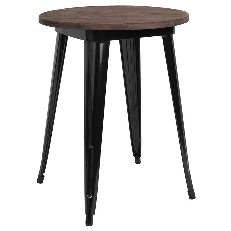 Flash Furniture 24″ Round Black Metal Indoor Table with Walnut Rustic Wood Top – CH-51080-29M1-BK-GG Hot on Sale