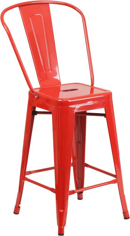 Flash Furniture 24” High Red Metal Indoor-Outdoor Counter Height Stool with Back – CH-31320-24GB-RED-GG Hot on Sale