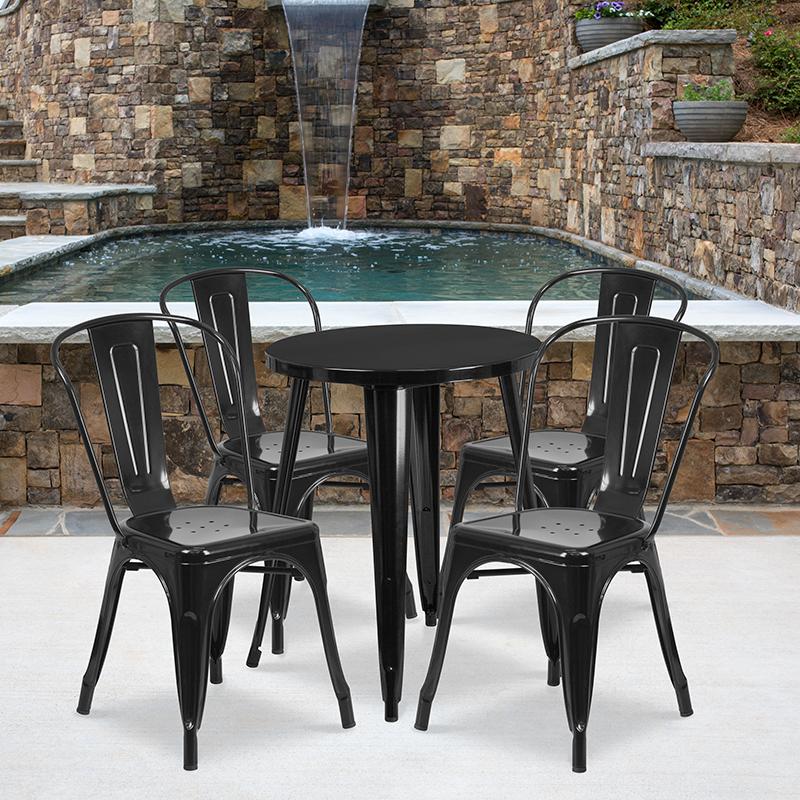 Flash Furniture 24” Round Black Metal Indoor-Outdoor Table Set with 4 Cafe Chairs – CH-51080TH-4-18CAFE-BK-GG Online now