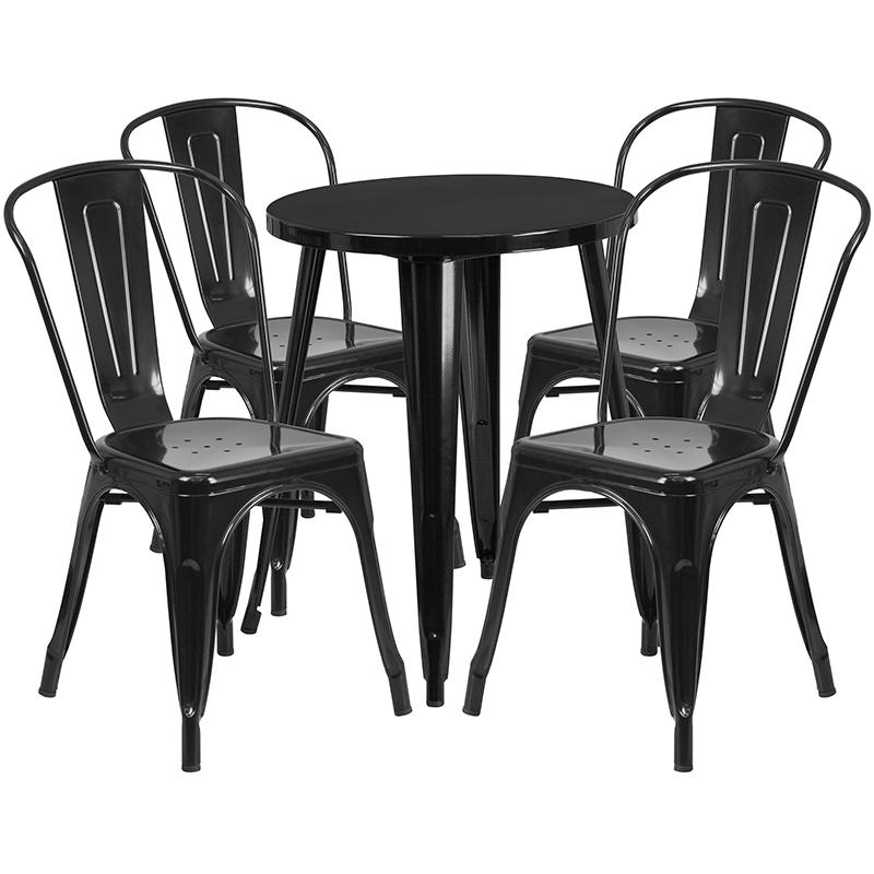 Flash Furniture 24” Round Black Metal Indoor-Outdoor Table Set with 4 Cafe Chairs – CH-51080TH-4-18CAFE-BK-GG Online now