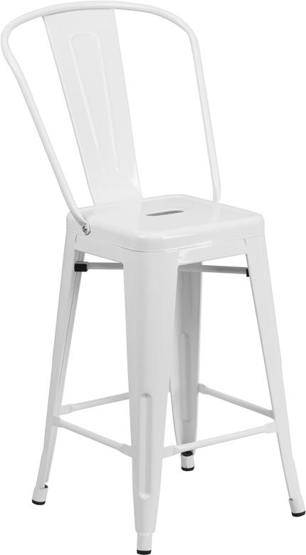 Flash Furniture 24” High White Metal Indoor-Outdoor Counter Height Stool with Back – CH-31320-24GB-WH-GG Online now