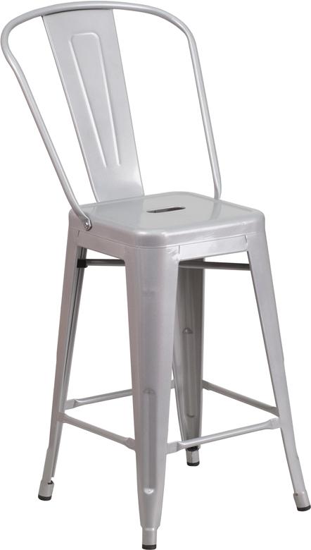 Flash Furniture 24” High Silver Metal Indoor-Outdoor Counter Height Stool with Back – CH-31320-24GB-SIL-GG Hot on Sale