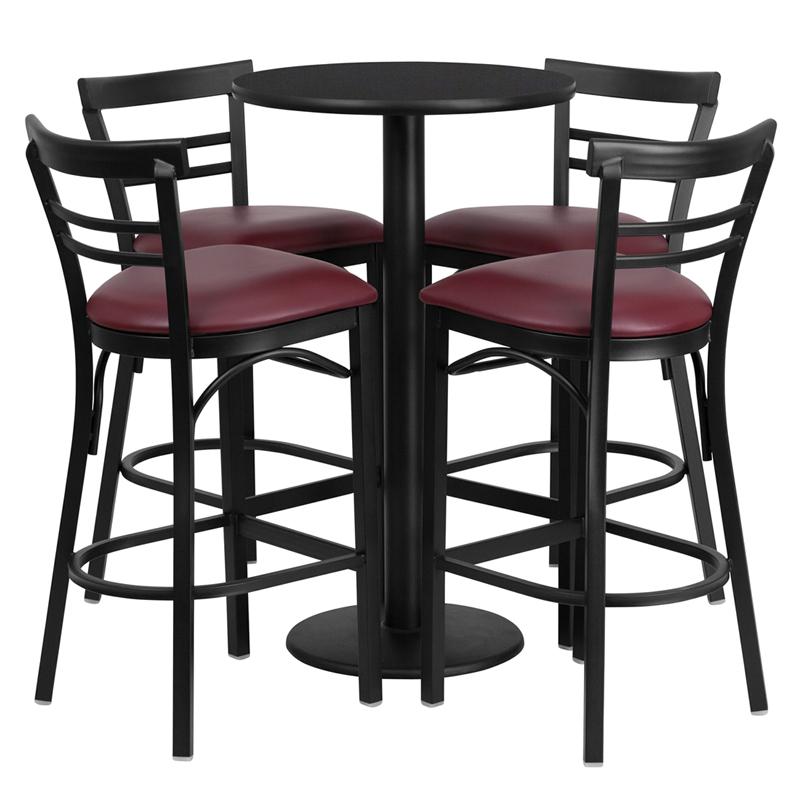 Flash Furniture 24” Round Black Laminate Table Set with Round Base and 4 Two-Slat Ladder Back Metal Barstools – Burgundy Vinyl Seat – RSRB1037-GG Online