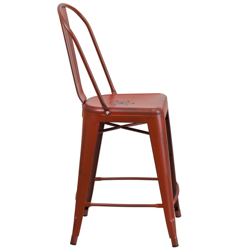 Flash Furniture 24” High Distressed Kelly Red Metal Indoor-Outdoor Counter Height Stool with Back – ET-3534-24-RD-GG Fashion