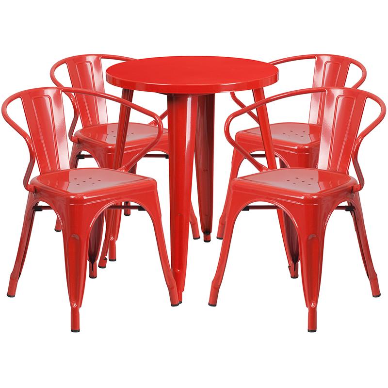 Flash Furniture 24” Round Red Metal Indoor-Outdoor Table Set with 4 Arm Chairs – CH-51080TH-4-18ARM-RED-GG Discount