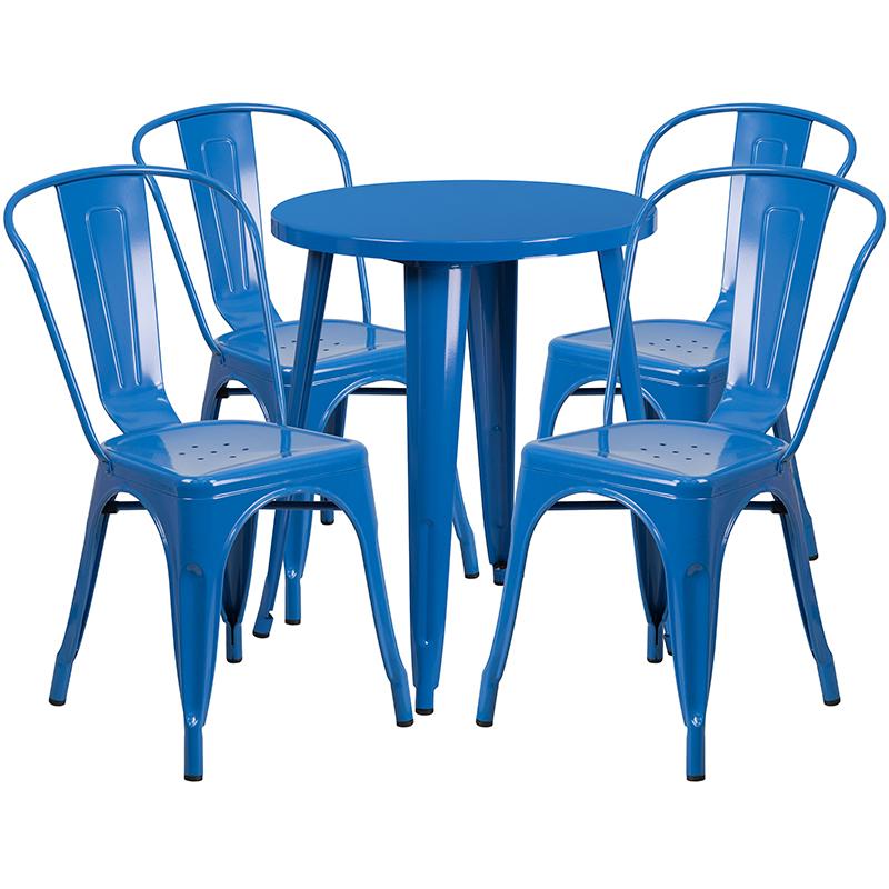 Flash Furniture 24” Round Blue Metal Indoor-Outdoor Table Set with 4 Cafe Chairs – CH-51080TH-4-18CAFE-BL-GG Discount