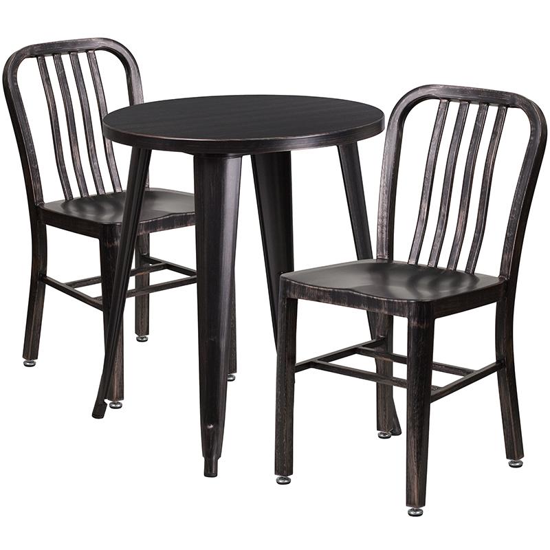 Flash Furniture 24” Round Black-Antique Gold Metal Indoor-Outdoor Table Set with 2 Vertical Slat Back Chairs – CH-51080TH-2-18VRT-BQ-GG Discount