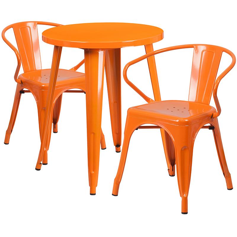 Flash Furniture 24” Round Orange Metal Indoor-Outdoor Table Set with 2 Arm Chairs – CH-51080TH-2-18ARM-OR-GG Fashion