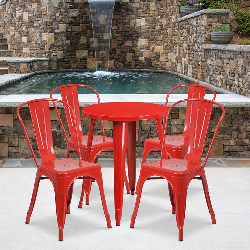 Flash Furniture 24” Round Red Metal Indoor-Outdoor Table Set with 4 Cafe Chairs – CH-51080TH-4-18CAFE-RED-GG Fashion
