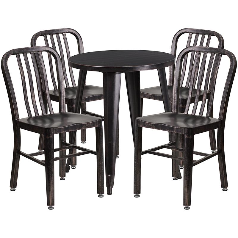 Flash Furniture 24” Round Black-Antique Gold Metal Indoor-Outdoor Table Set with 4 Vertical Slat Back Chairs – CH-51080TH-4-18VRT-BQ-GG Discount