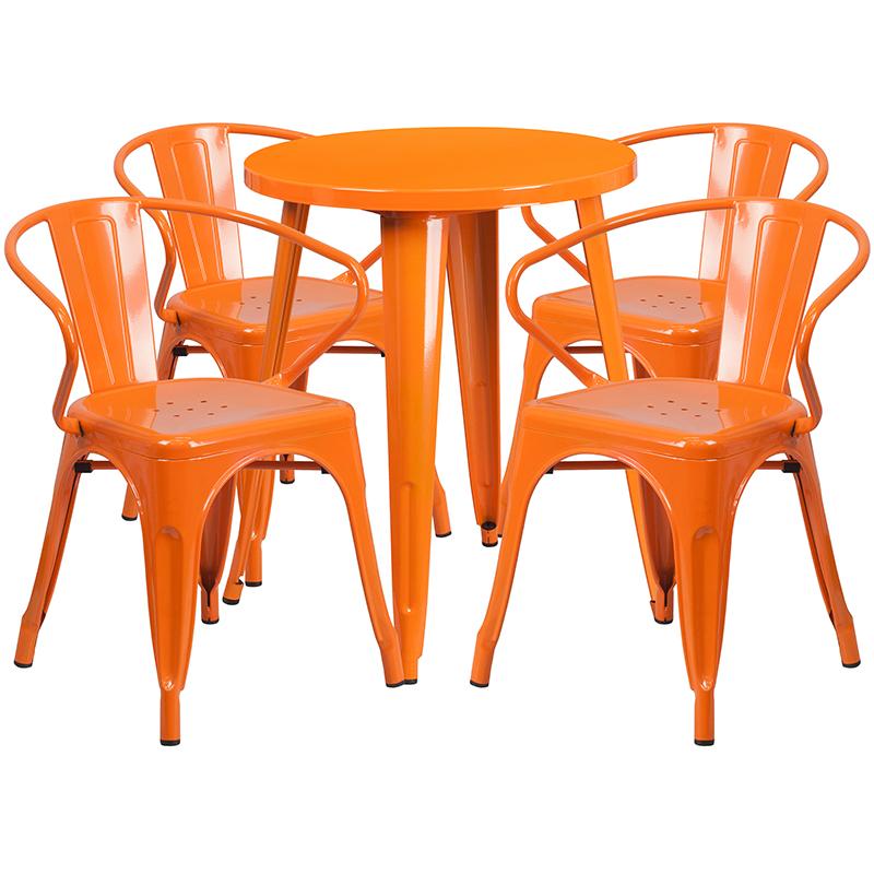 Flash Furniture 24” Round Orange Metal Indoor-Outdoor Table Set with 4 Arm Chairs – CH-51080TH-4-18ARM-OR-GG Discount