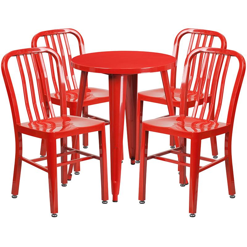 Flash Furniture 24” Round Red Metal Indoor-Outdoor Table Set with 4 Vertical Slat Back Chairs – CH-51080TH-4-18VRT-RED-GG Fashion