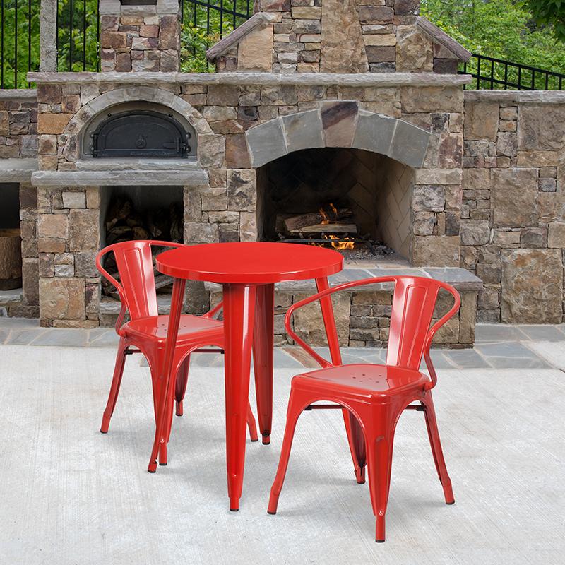 Flash Furniture 24” Round Red Metal Indoor-Outdoor Table Set with 2 Arm Chairs – CH-51080TH-2-18ARM-RED-GG Online now