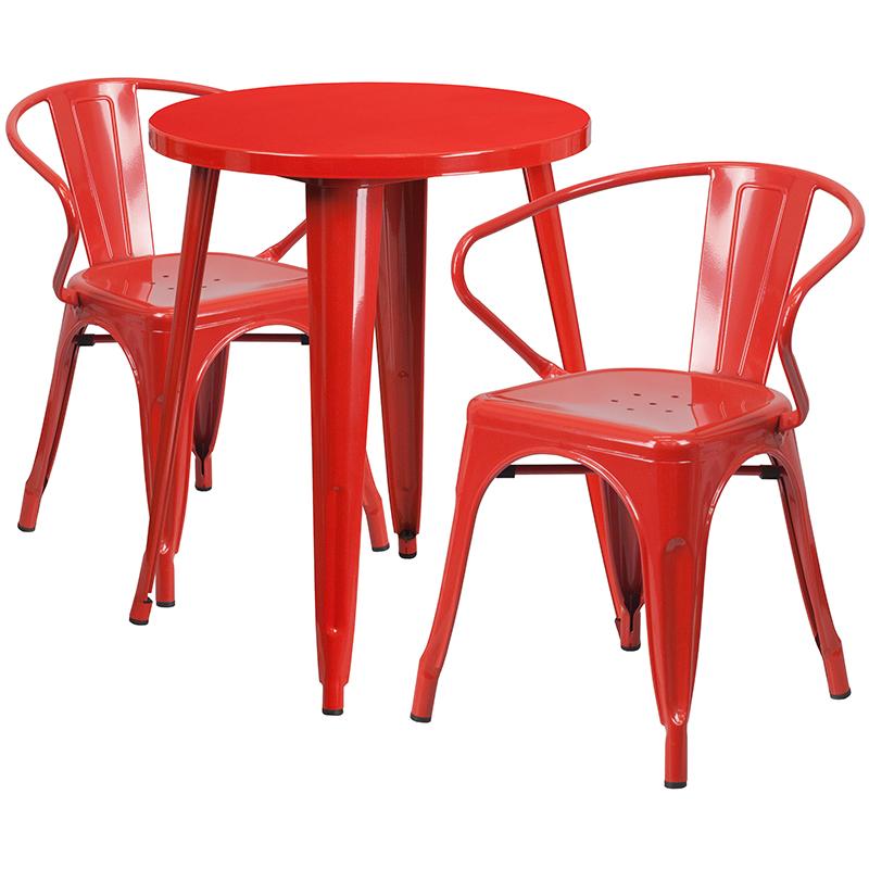 Flash Furniture 24” Round Red Metal Indoor-Outdoor Table Set with 2 Arm Chairs – CH-51080TH-2-18ARM-RED-GG Online now