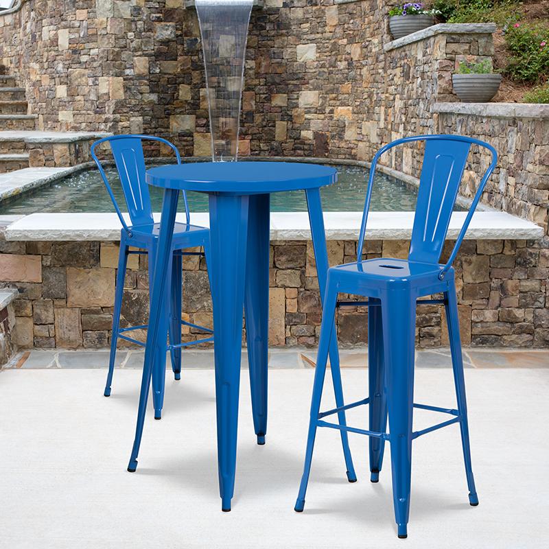 Flash Furniture 24” Round Blue Metal Indoor-Outdoor Bar Table Set with 2 Cafe Stools – CH-51080BH-2-30CAFE-BL-GG Online Sale