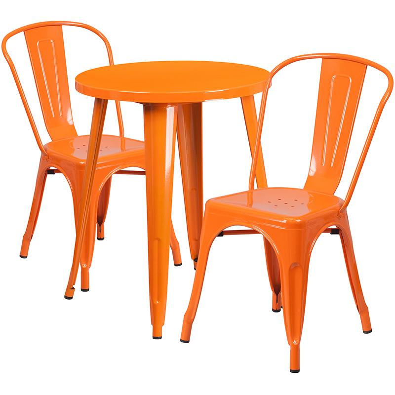 Flash Furniture 24” Round Orange Metal Indoor-Outdoor Table Set with 2 Cafe Chairs – CH-51080TH-2-18CAFE-OR-GG on Sale