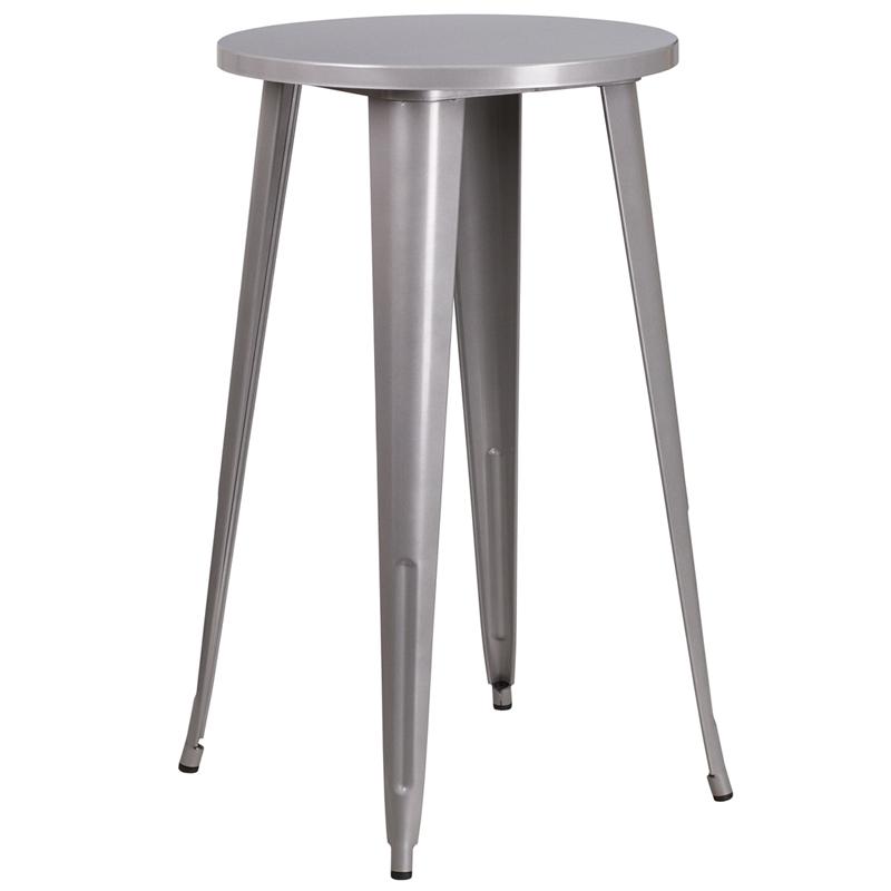 Flash Furniture 24” Round Silver Metal Indoor-Outdoor Bar Height Table – CH-51080-40-SIL-GG Online now