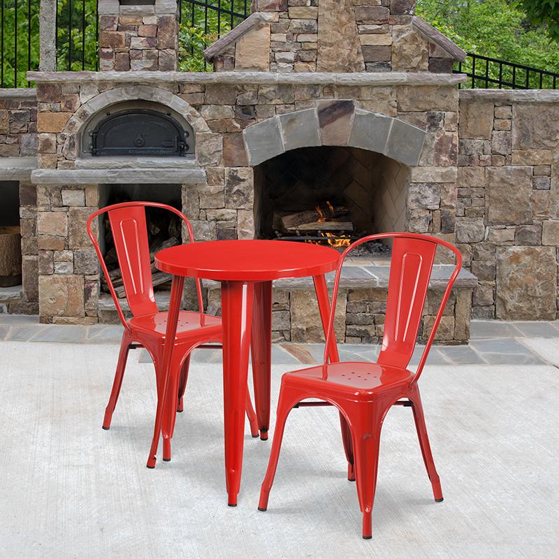 Flash Furniture 24” Round Red Metal Indoor-Outdoor Table Set with 2 Cafe Chairs – CH-51080TH-2-18CAFE-RED-GG Online