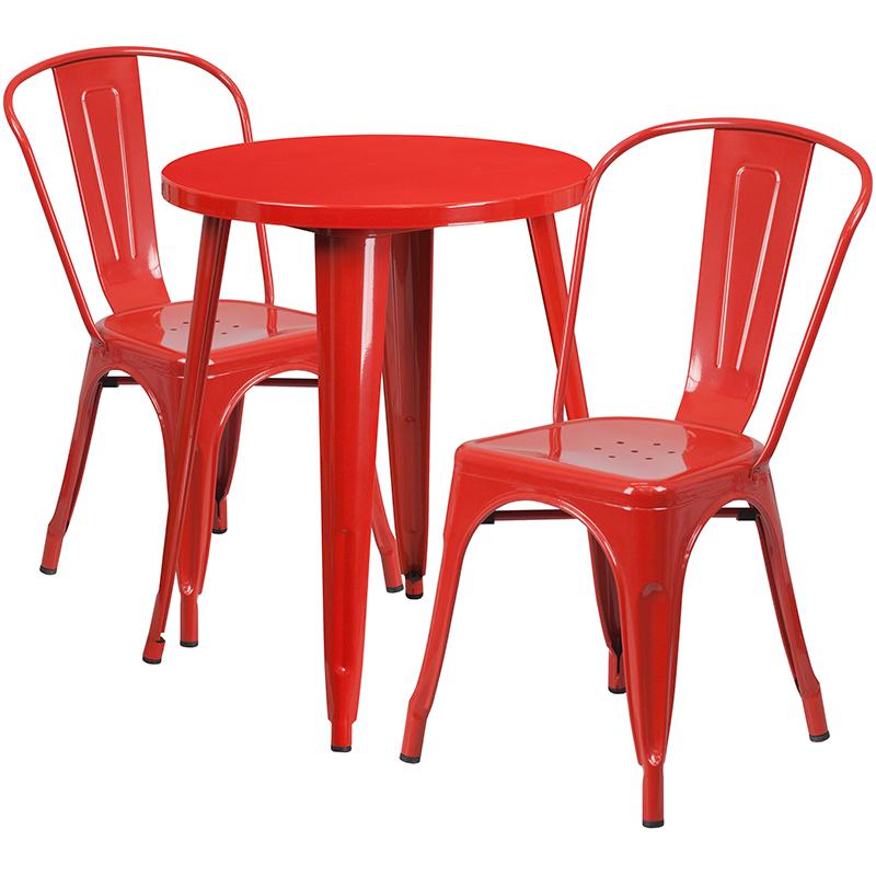 Flash Furniture 24” Round Red Metal Indoor-Outdoor Table Set with 2 Cafe Chairs – CH-51080TH-2-18CAFE-RED-GG Online