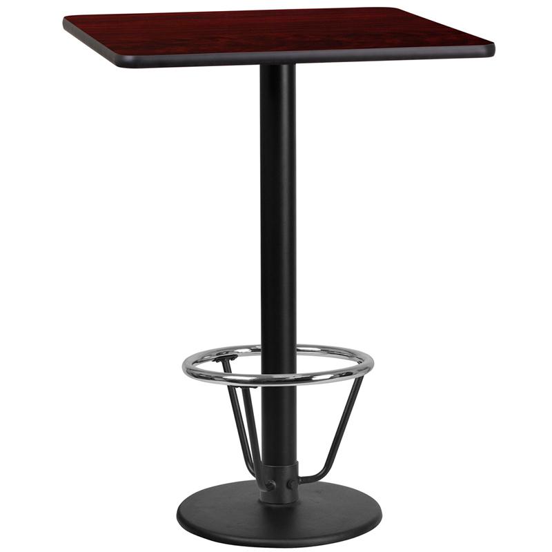 Flash Furniture 24” Square Mahogany Laminate Table Top with 18” Round Bar Height Table Base and Foot Ring – XU-MAHTB-2424-TR18B-3CFR-GG Online now