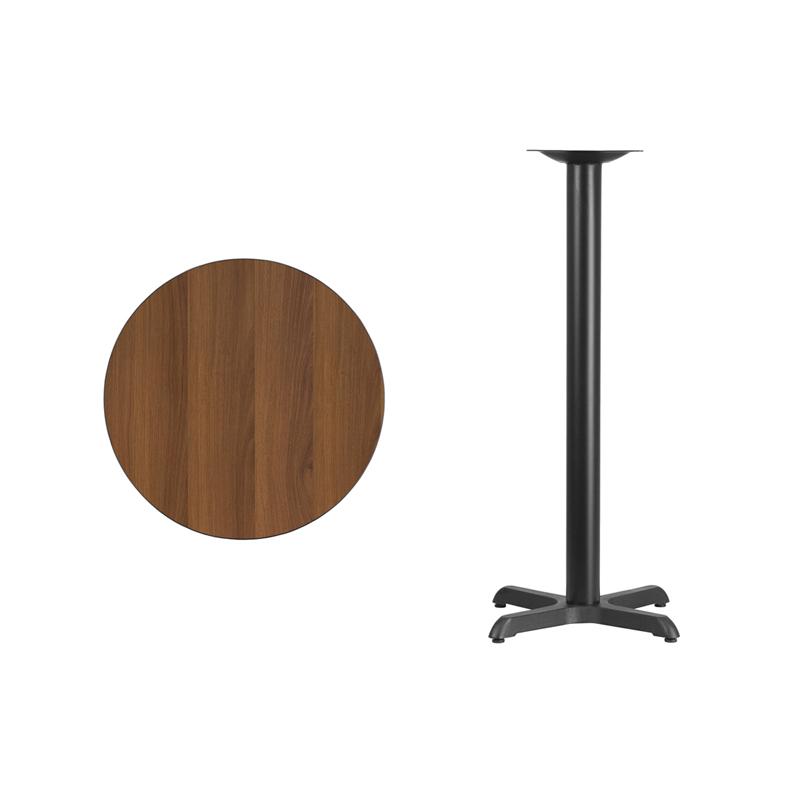 Flash Furniture 24” Round Walnut Laminate Table Top with 22” x 22” Bar Height Table Base – XU-RD-24-WALTB-T2222B-GG on Sale