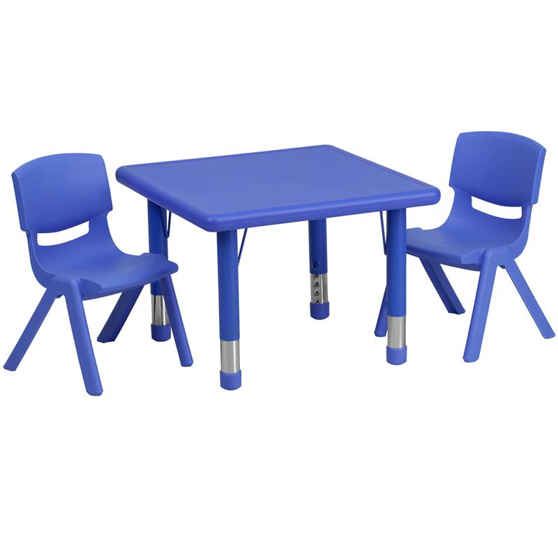Flash Furniture 24” Square Blue Plastic Height Adjustable Activity Table Set with 2 Chairs – YU-YCX-0023-2-SQR-TBL-BLUE-R-GG on Sale