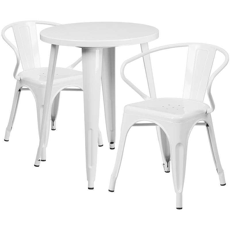 Flash Furniture 24” Round White Metal Indoor-Outdoor Table Set with 2 Arm Chairs – CH-51080TH-2-18ARM-WH-GG Online