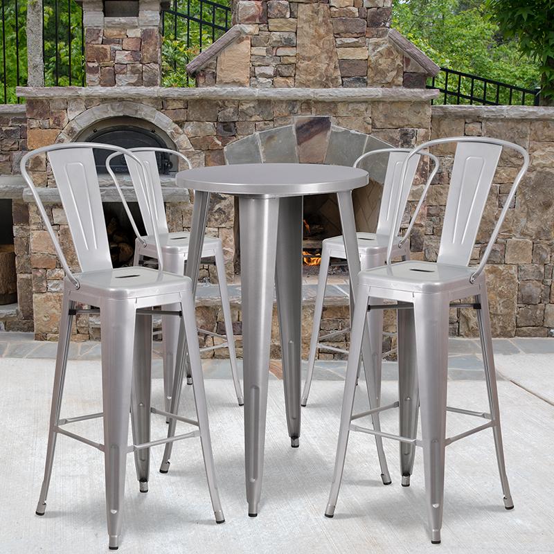 Flash Furniture 24” Round Silver Metal Indoor-Outdoor Bar Table Set with 4 Cafe Stools – CH-51080BH-4-30CAFE-SIL-GG Discount