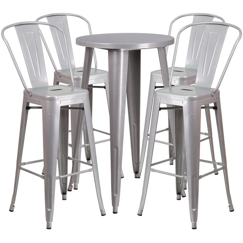 Flash Furniture 24” Round Silver Metal Indoor-Outdoor Bar Table Set with 4 Cafe Stools – CH-51080BH-4-30CAFE-SIL-GG Discount