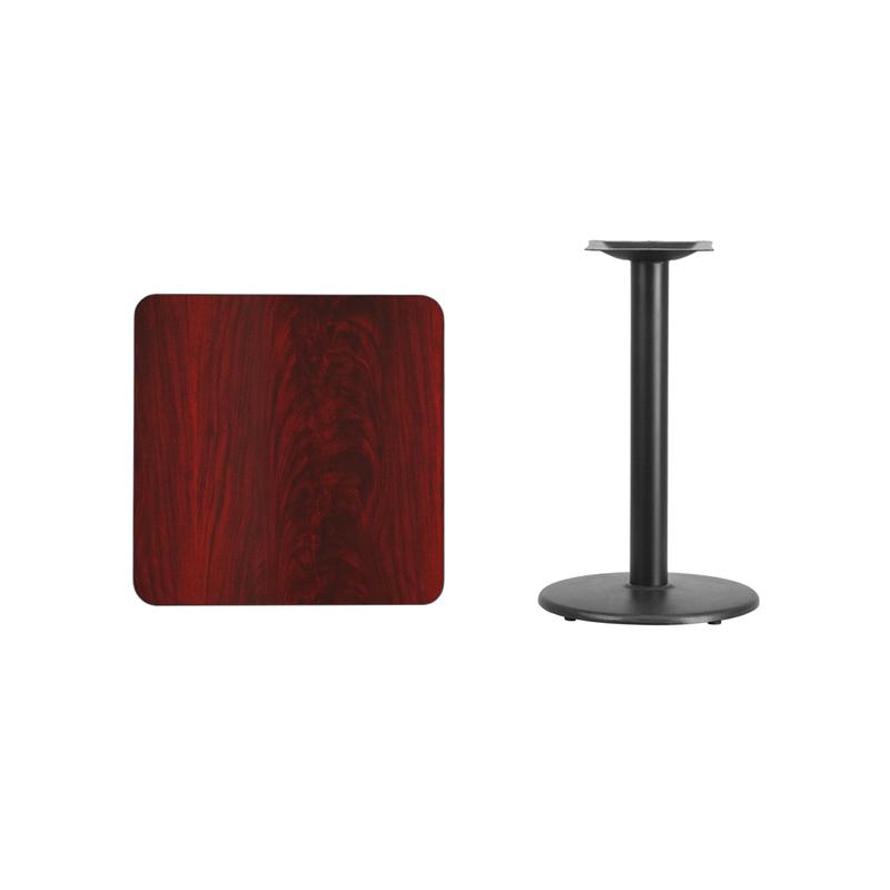 Flash Furniture 24” Square Mahogany Laminate Table Top with 18” Round Table Height Base – XU-MAHTB-2424-TR18-GG Online now
